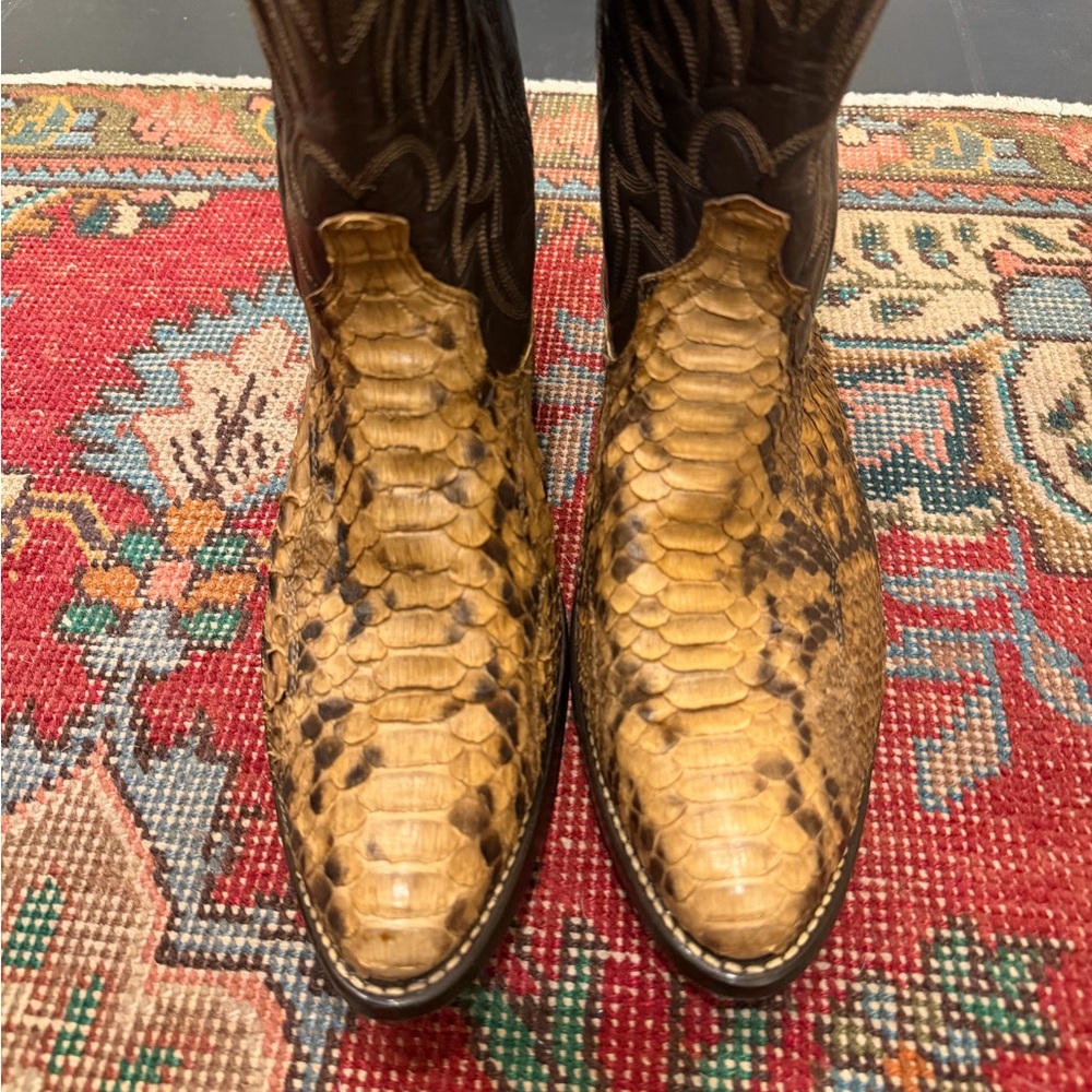 Vintage Handmade Genuine Python Brown And Tan Cow… - image 3